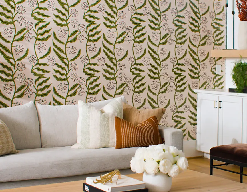 Living area with Holli Zollinger la ville vine wallpaper.